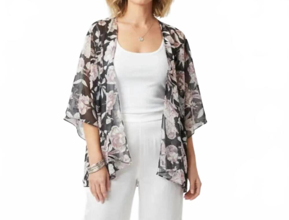 NEW TIANA B open front blouse in black floral